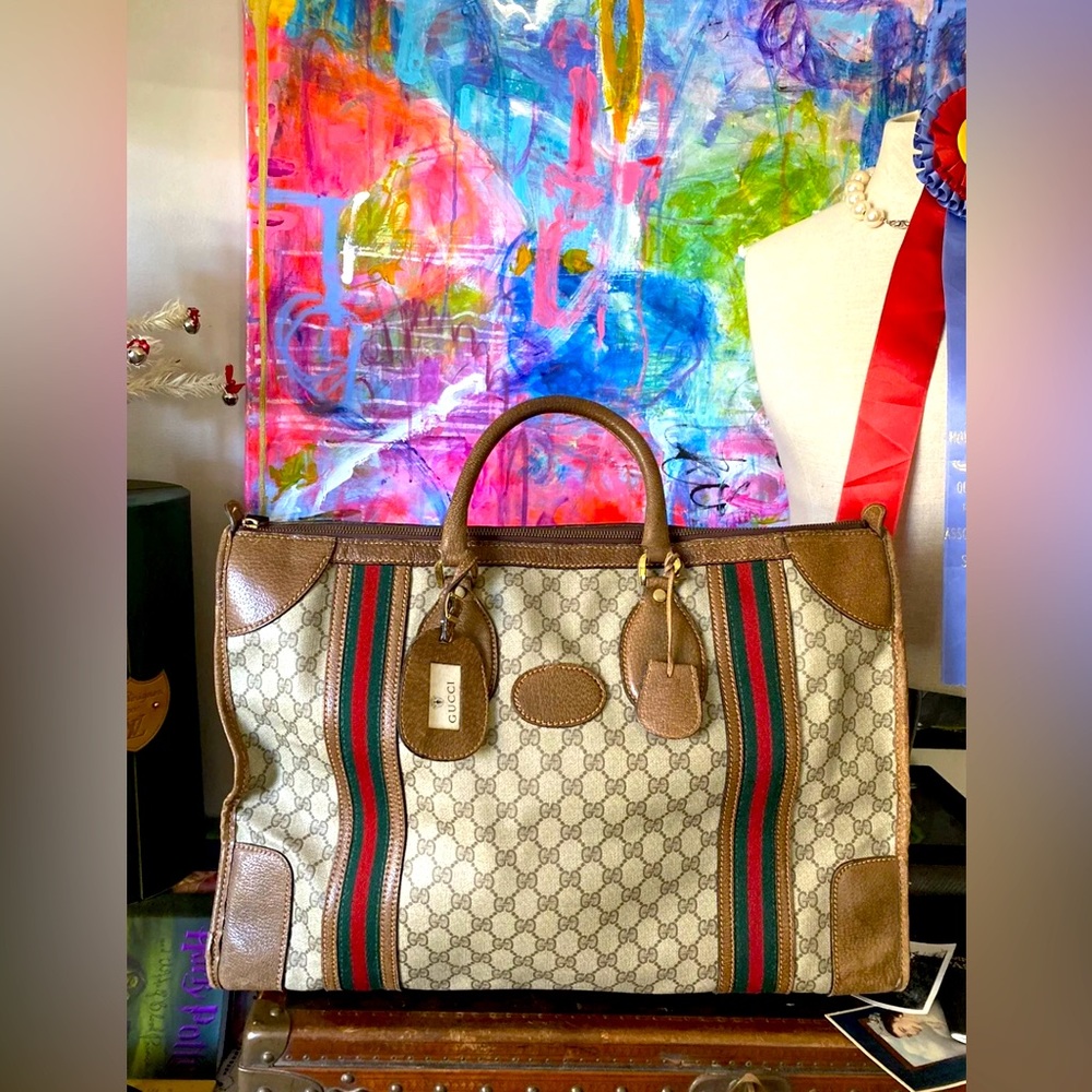 Auth Rare Vintage GUCCI Sherry Duffle Bag Tote Carry On Luxury Designer Luggage